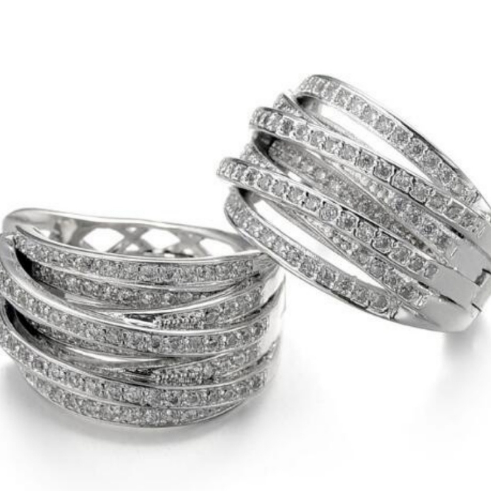 Amazing White Sapphire Silver Hoops - Picture 2 of 7